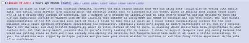 Limeade revealing he rigged the poll in Femquote's favor.