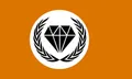 A redesign of the New Frootist Order flag. An orange (Froot's Tripcode) field with a black Gem and Laurel on a white disk.