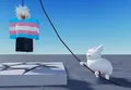 gubby hangs troons wearing flag