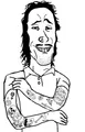 Mulletjak showing off his arms full of tattoos.