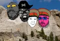 Dolljak on Mount Rushmore alongside Soot, Captain Coal and Kuz