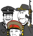 An SS officer and a Confederate officer standing over a Soviet officer that they are about to rape anally (despite homosexuality being punishable by death), 1960