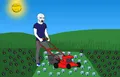 A Lawnmower Man taking advantage of the pleasant sunny weather