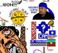 The newer mapuche area drawn in the place where a soylita was destroyed, featuring symbols from mapuche armed organizations and a picture of Héctor Llaitul who is the spokesperson for one of these groups.
