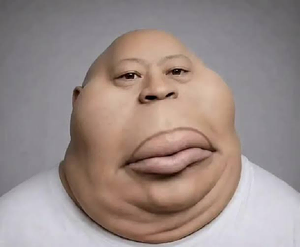 305347 - soybooru.com - 1soyjak ai generated bald big lips brown skin chin chink chinkmutt closed mouth double chin ear fat front view gook gray background irl background lips looking at you low resolution meximutt.png