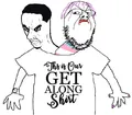 The first image of Chudjak Seething sharing a shirt with an angry troonjak, posted on SoyBooru on March 31, 2022.