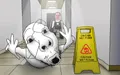 Fisheyejak slipping on a wet floor.