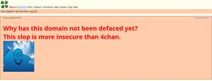 Screenshot of SoyBooru after an XSS exploit was used to apply a 4chan theme.