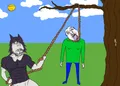 A meme showing Miss Circle lynching Baldi, which is part of the autism wars.