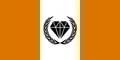 The flag of the New Frootist Order. An orange (color of Froot's tripcode) field with a white pale, and black Emblem of a laurel and gem, representing a soyjak's mouth and stubble.