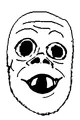 Without hair or pupils