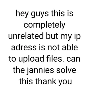 hey guys this is completely unrelated but my ip adress is not able to upload files. can the jannies solve this thank you