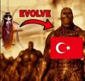 this image is commonly used to mock Turkish sharty users in /pol/ orginaly made by one of the russians, "evolution of the turko roach"