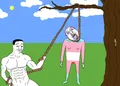 Chuddy hanging a tranny from a tree