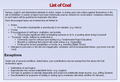 Coal list/List of coal as of the 22nd of October, 2026.