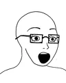 Bald woman with glasses.