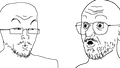 Two Soyjaks Conversing, which was traced from Vsauce explaining the bone-chilling secrets of the universe to some nophono.